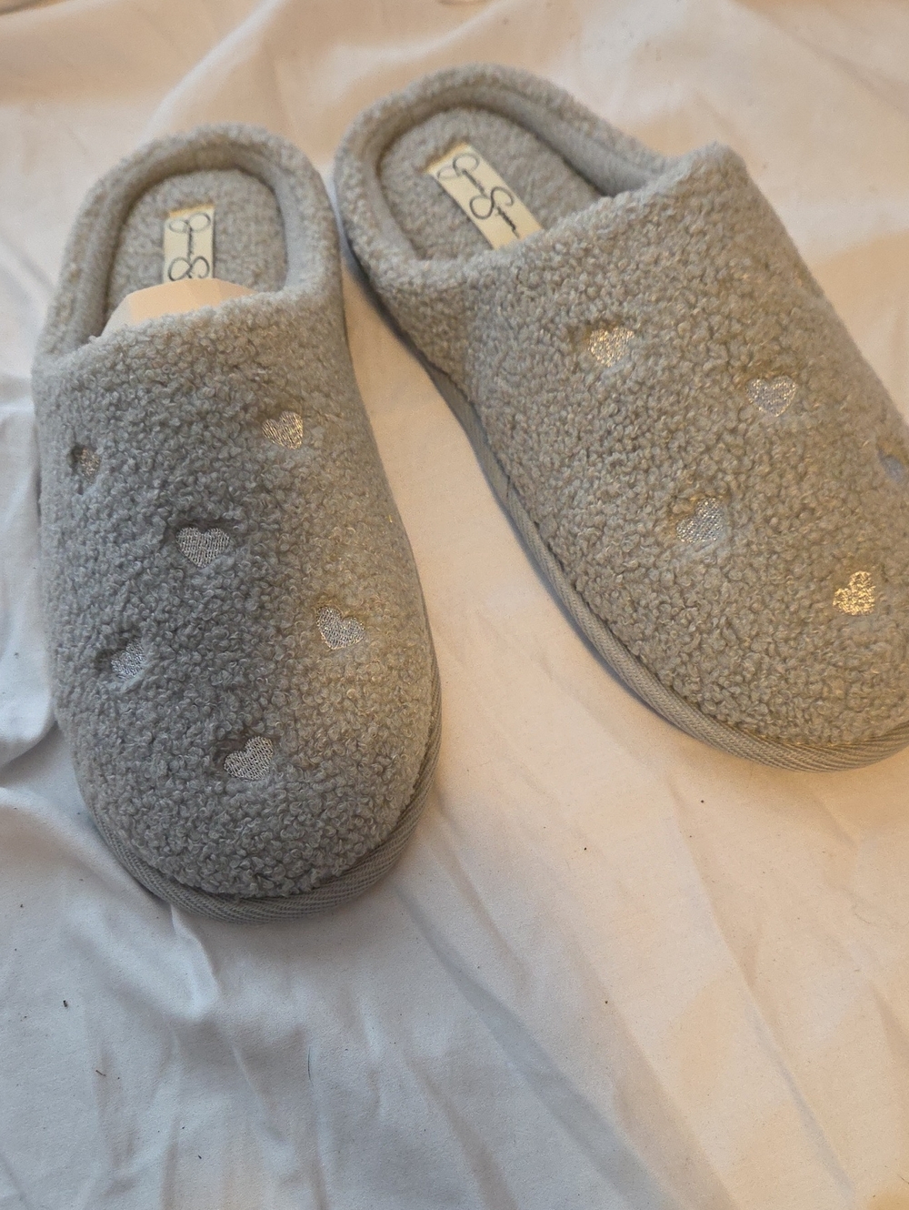 Womans Gray Fuzzy Slip-On Shoes